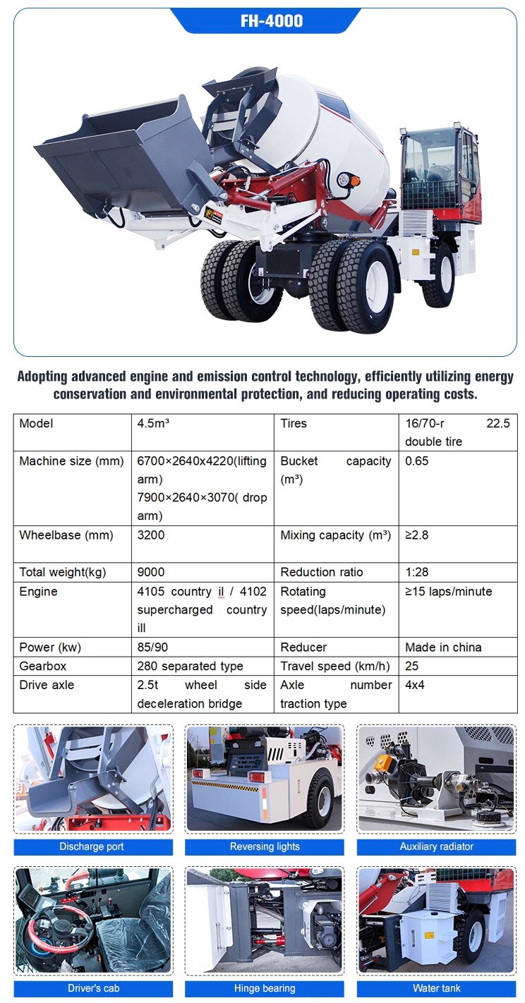 Camion malaxeur à béton de 4,5 m³